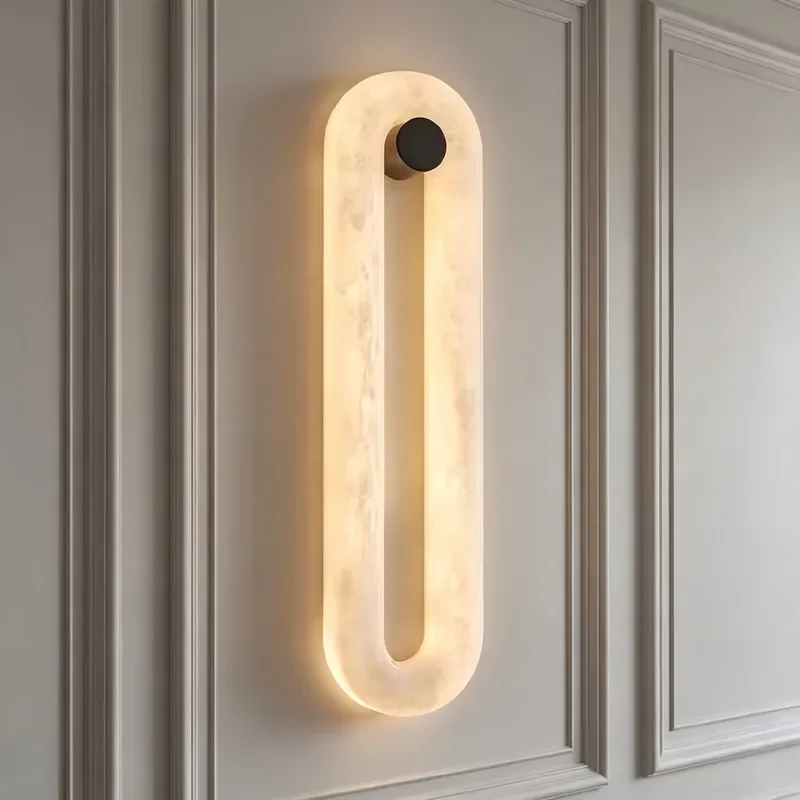 Natural Marble Copper Wall Lamp Simple Modern Oval Design High-end Living Room Hotel Aisle Bedroom Wall Light Lamp.