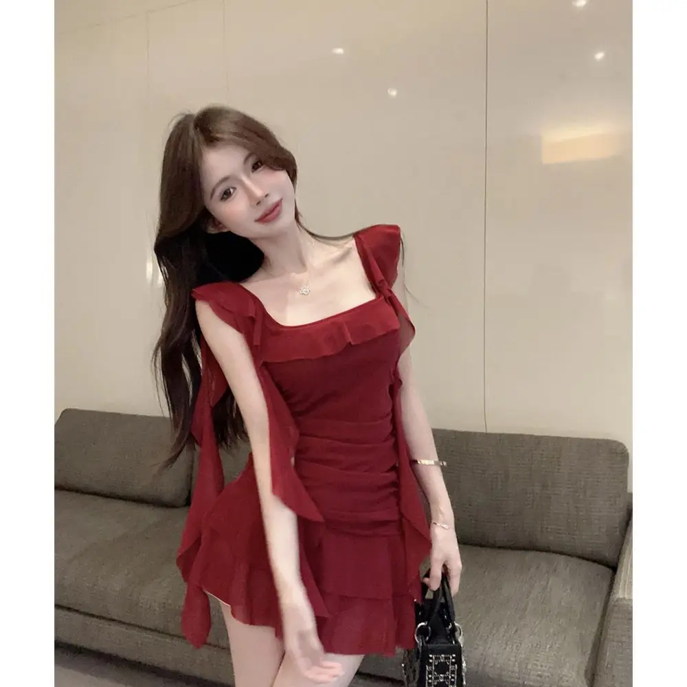 Vestidos bodycon desenhar corda ruched malha mulher gradiente em camadas fishtail japonês senhora com decote em v ultra curto oriental asiático kawaii