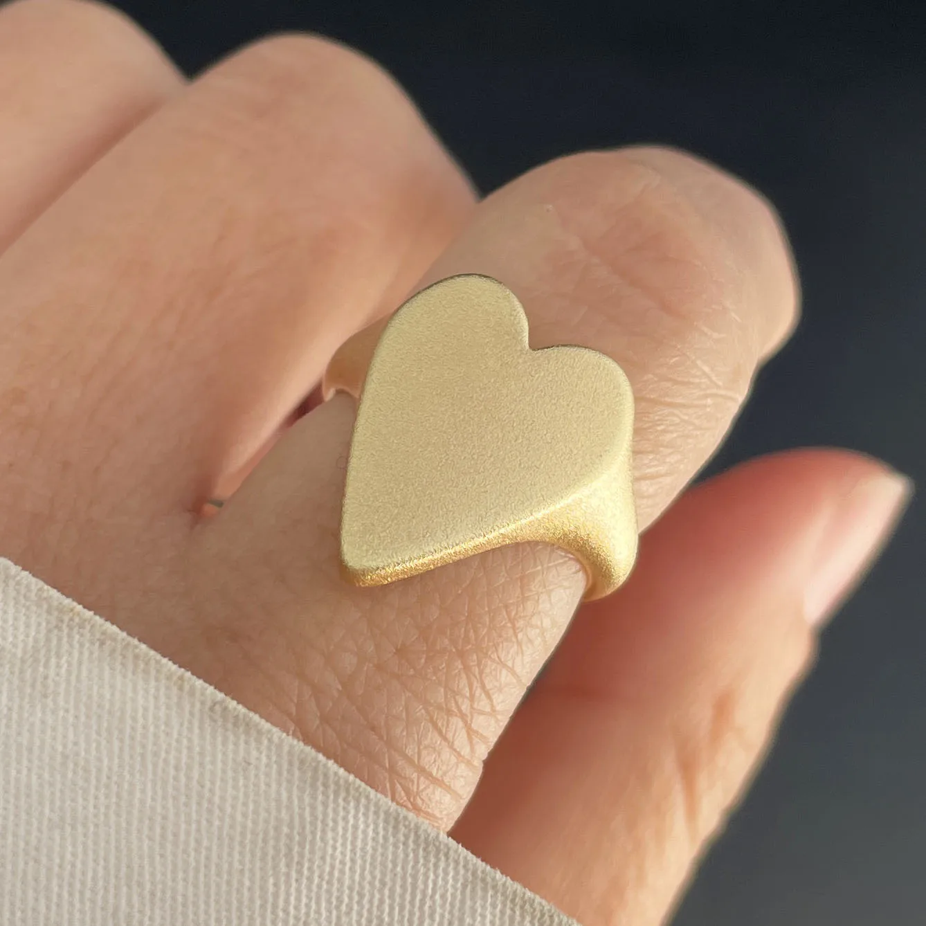 Women's 925 Sterling Gold Heart Interlines Ring, Handmade