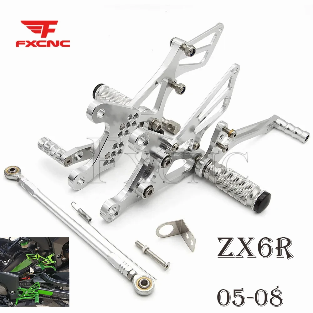 For KAWASAKI Ninja ZX6R ZX636 ZX 6R 2005-2008 CNC Aluminum Alloy Motorcycle Rearset Footrest Footpeg Pedal Foot peg Rear Set