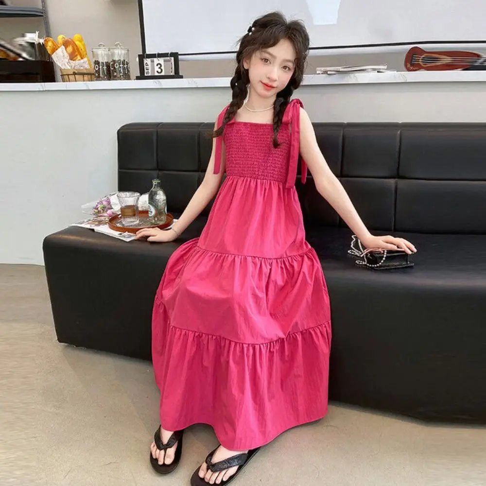 

Fashion Loose Girl Princess Dress Sleeveless Ruffle Edge Teens Cake Sling Dress Sweet Children Beach Dress Kids
