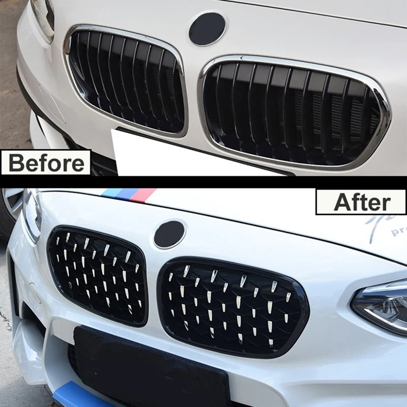 Front Kidney Grill, Front Hood Diamond Grille Meteor Grill For-BMW 1 Series F20 F21 LCI 2015-2017 Silver