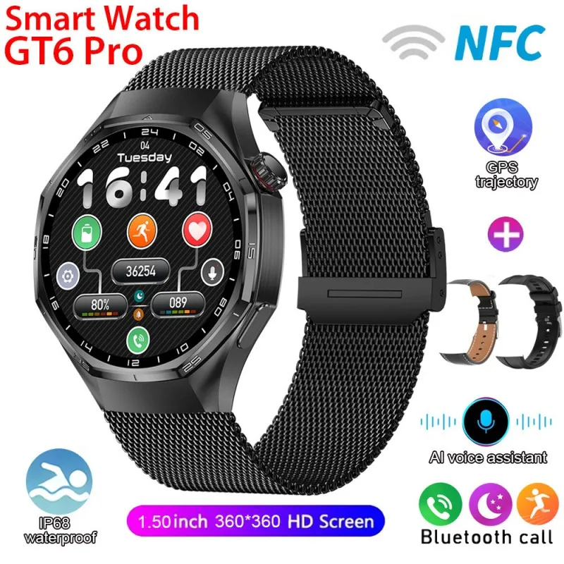 

Smart Watch GT6 Pro NFC GPS Track Voice Assistant BT Calls Music Control Watch Faces Waterproof Sports Smartwatch Health Monitor