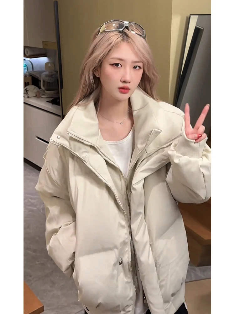 Cleanfit Thiened ort PU-Leder Baumwolle Jaet Stehkragen Warme Winteroberbekleidung für Herren Brot Sle Casual Faion