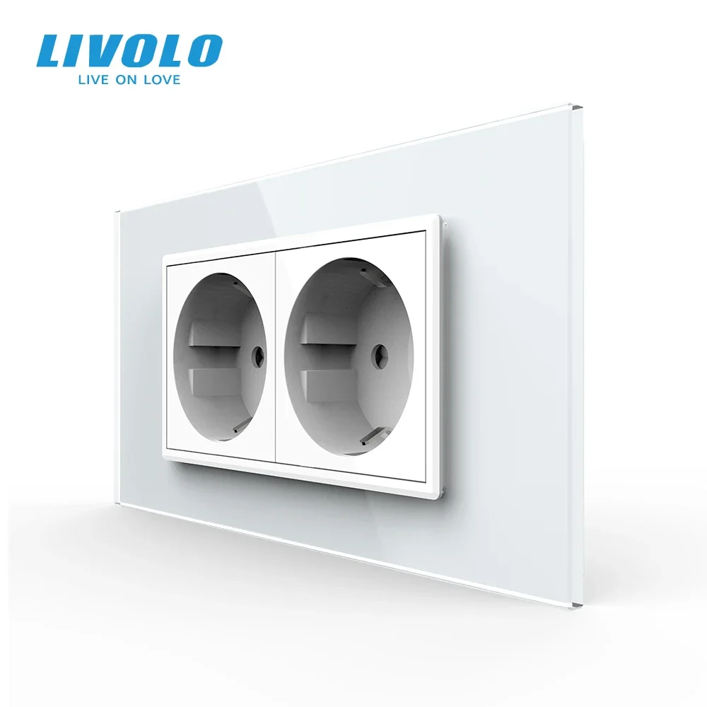 LIVOLO Double EU 16A 2Pins Socket Plug,Standard Grounding Wires,Security Design,With Tempered Glass Hold Panel