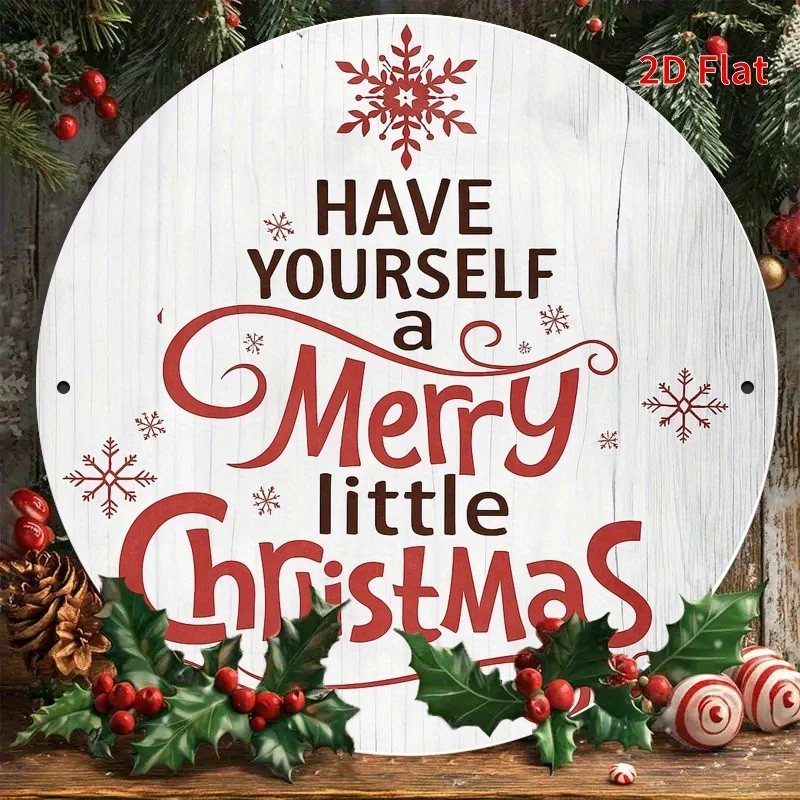 Metalowy szyld ścienny 2D w stylu vintage retro z napisem świątecznym: "Have Yourself a Merry Little Christmas" - 19,81x19,81 cm, okrągły, rosyjski styl.