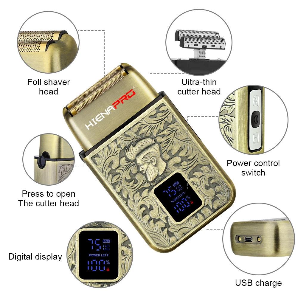 Afeitadora de pelo, maquinilla de afeitar eléctrica, cortadora de pelo de Metal profesional, juego de Afeitadora eléctrica, Afeitadora Digital recargable por USB