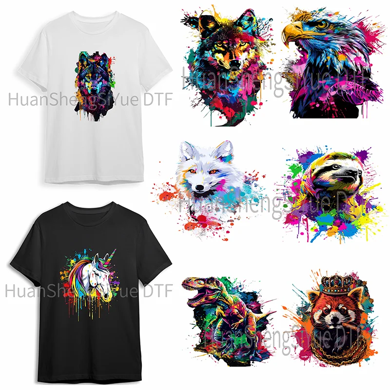 Color Splash Paint Pattern Ironing Sticker Clothes DTF Fashion T-shirt Hoodie DIY Jacket Patch Hot Paste Paper