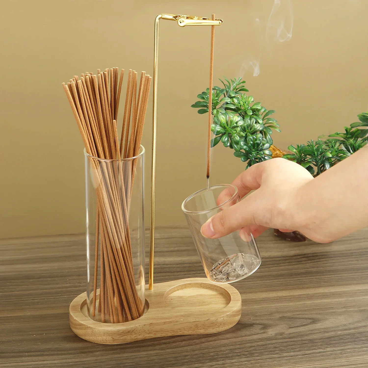 2 in 1 Removable Incense Holder, Sticks Anti-Ash Flying Incense Burne with Glass Ash Catcher and Incense Sticks Organizer