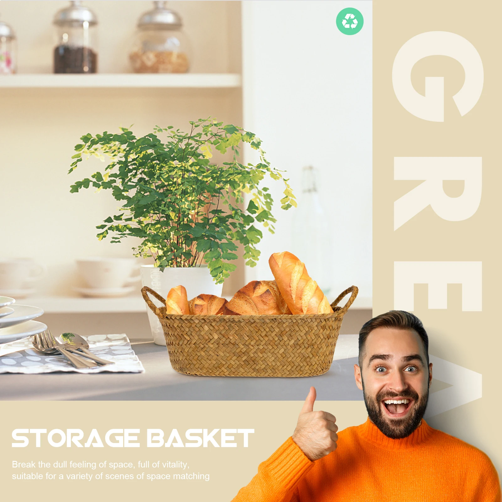 

Large Capacity Straw Weaving Woven Storage Basket Desktop Basket Natural Grass Material Strong Delicate Sundries