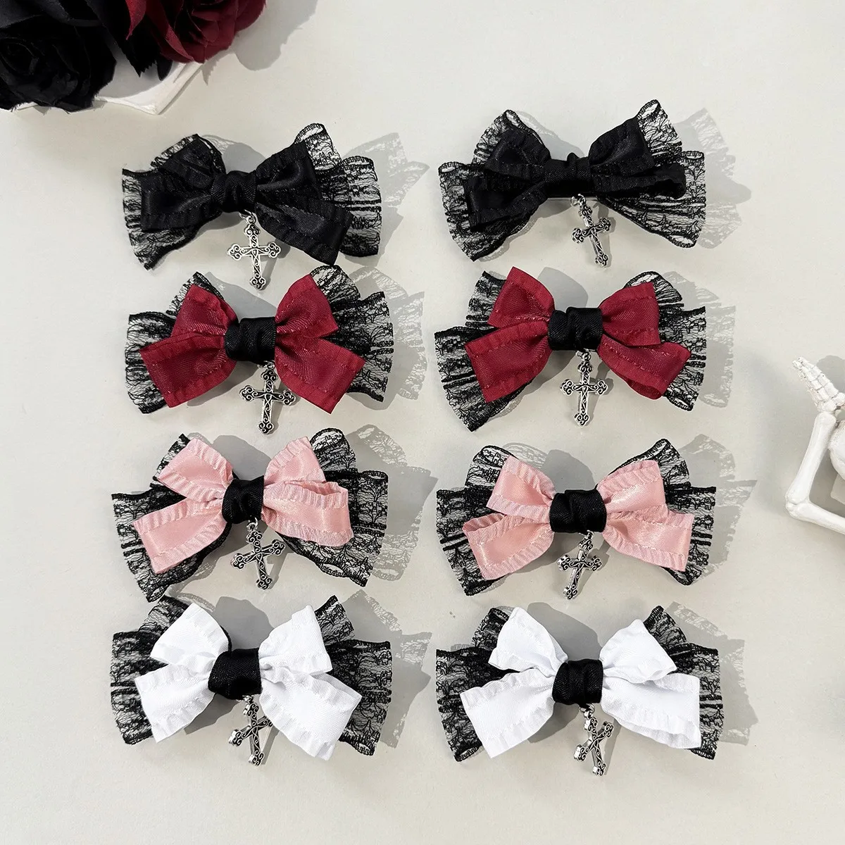 

1 Pair Gothic Style Lace Ribbon Cross Accessory for Women's Hair Decoration Hair Clip