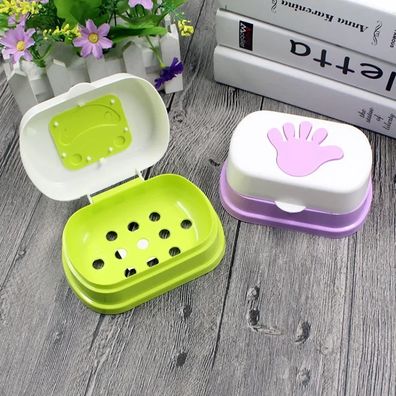 Cute cartoon smiley face flip soap box Creative light luxury single drain with lid bathroom soap box