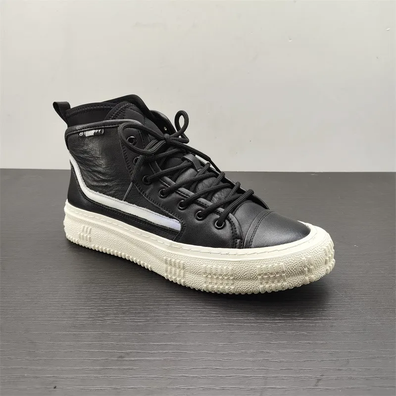 

Удобные мужские высокие ботинки с круглым носком, модные кожаные ботинки на шнуровке на плоской подошве для осени и зимы, повседневные высокие ботинки.