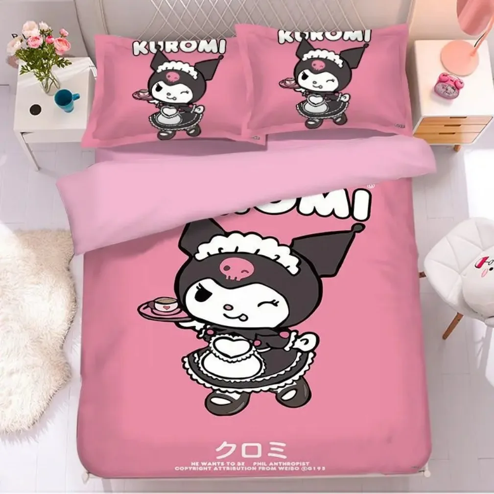 Kawaii Kuromi Bedding Set,My Melody Duvet Cover for Kids,Cartoon Kuromi Duvet Home Modern Comforter Gifts for Kids 2/3 Pcs