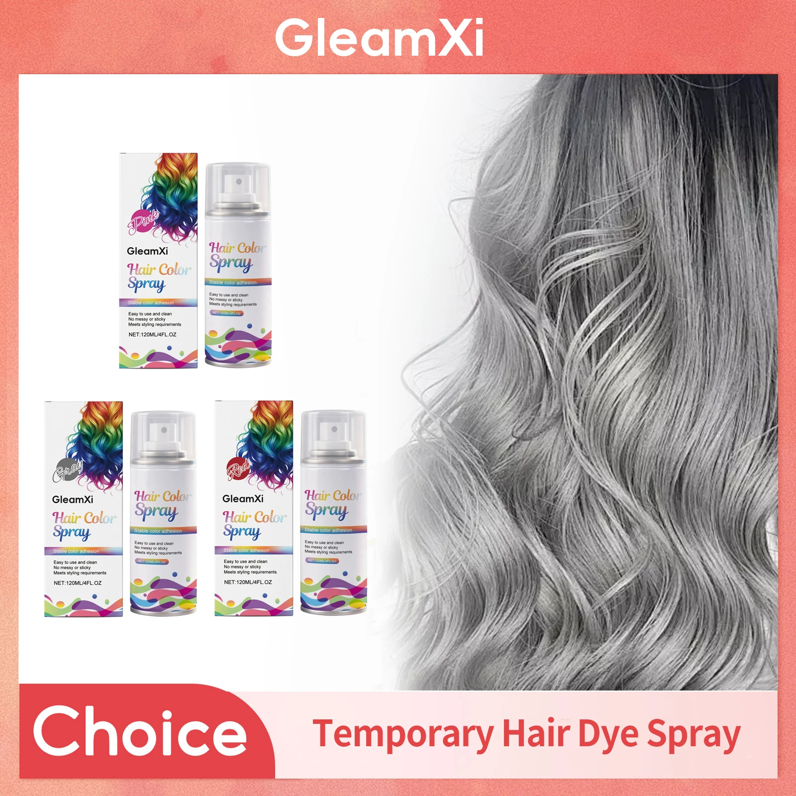 Temporary Hair Dye Spray Smoky Gray Pink Red Hair Styling Product Nourishing Gentle DIY Hair Color Spray Disposable Hair Tools