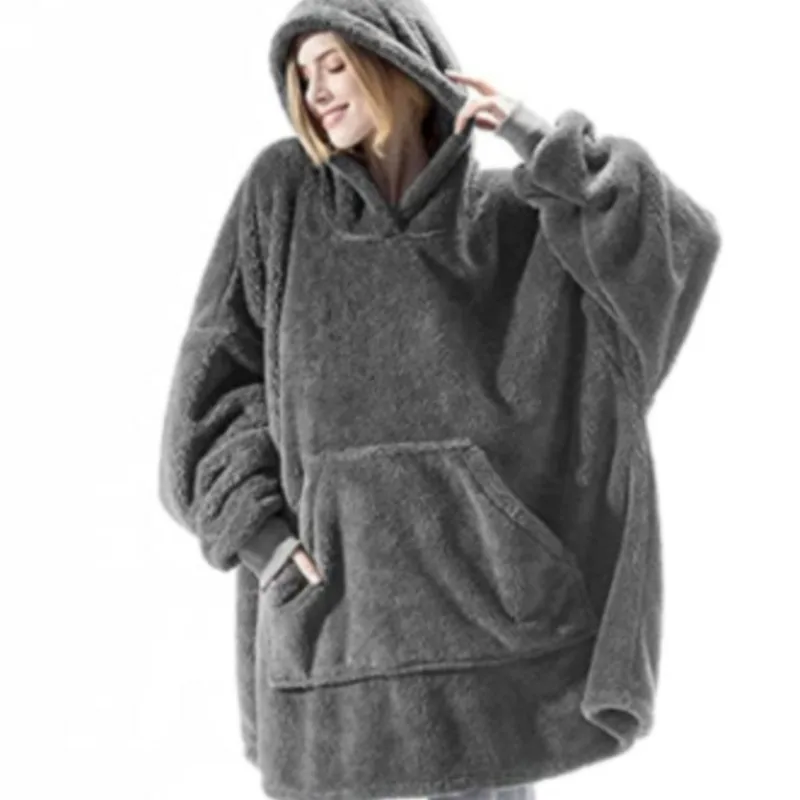 Winter Comfortable Loose Double-faced Fleece Hoodie Blanket Men/Women Oversized Thick Homewear Thick Fleece Giant Blanket Hoodie