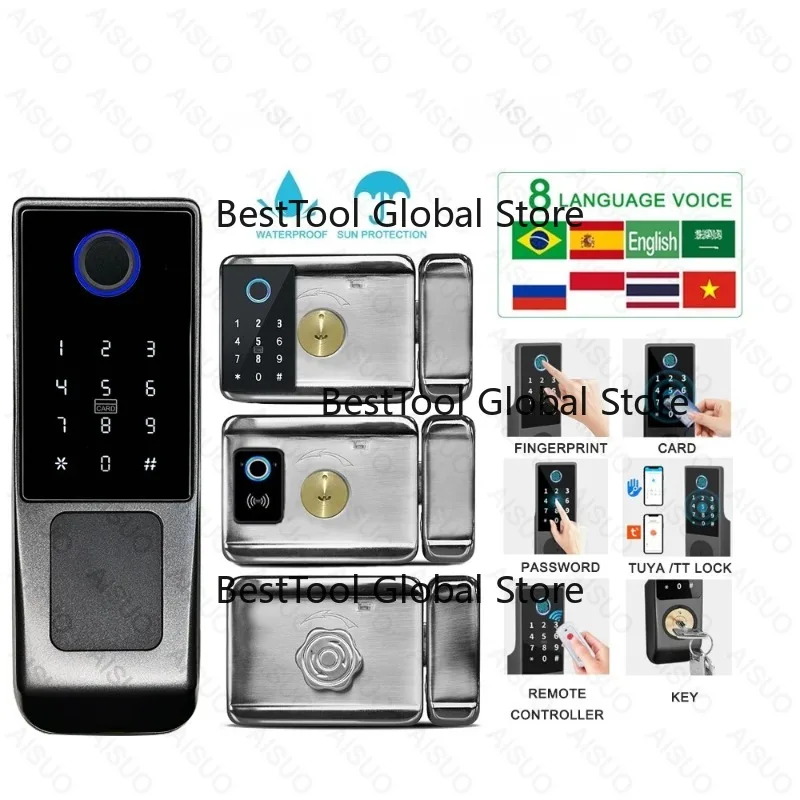 T-YA Waterproof WIFI Electric Digital Fingerprint Door Lock TT Lock Remote Unlock Cerradura Inteligente Digital Tuay S-rt Lock