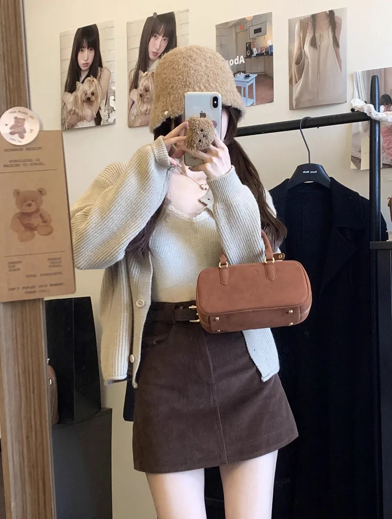 Vintage Carduroy Mini Skirt Women Korean Fashion with Belt High Waist Bodycon Skirts Elegant Slim Fit Streetwear Short Skirts 70 S794828974bcc4bc5a908aa55402052d5D