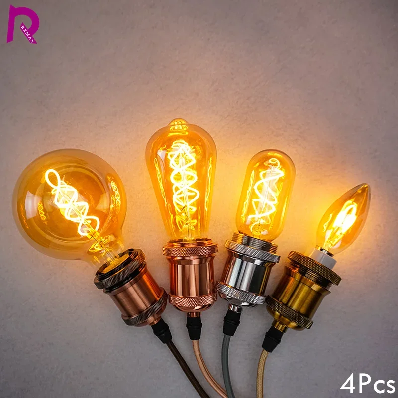 

4Pcs Reteo Edison Light Bulb 220V E27 E14 ST64 G80 4W Vintage Spiral Led Filament Light Bulb Edison Lamp For Home Vintage Lamp