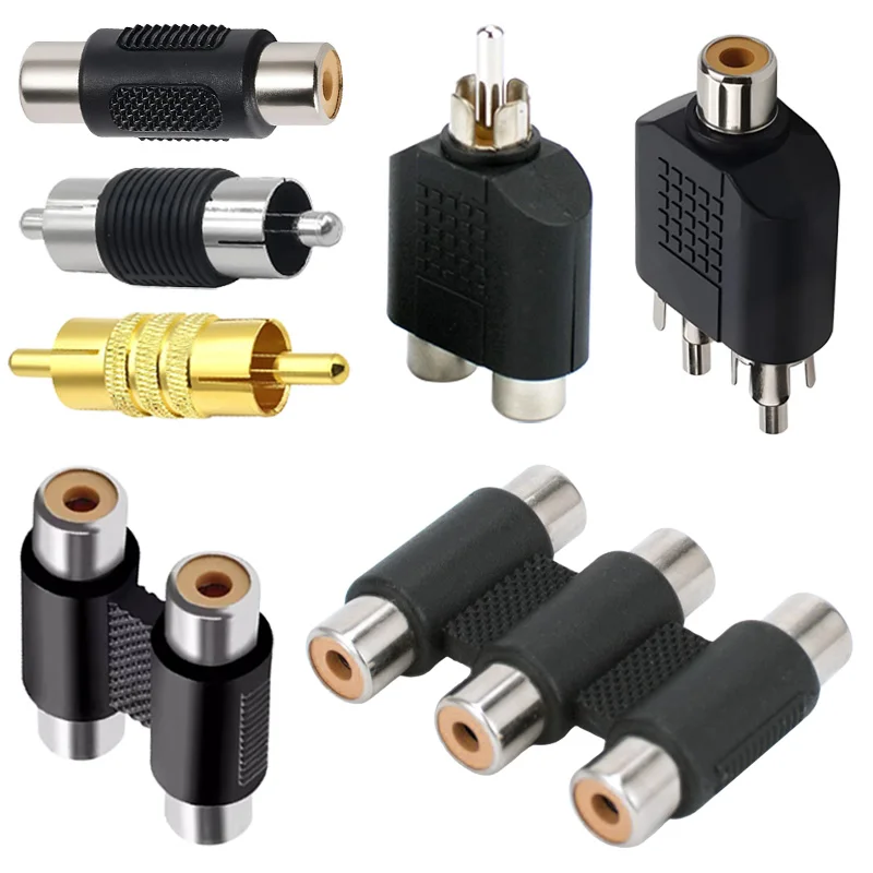 5Pcs Male to Dual Female Connector RCA Lotus Plug Socket RCA Female Jack Audio Speaker 3 Female Audio Adapter for Video Cable