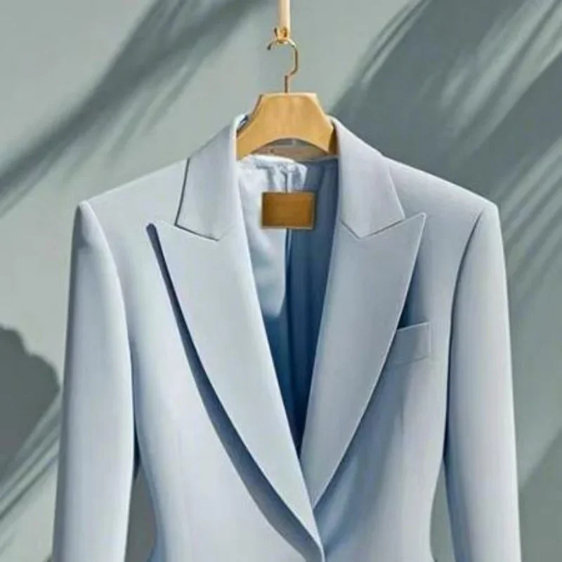 Chaqueta de traje blanca de gama alta para mujer, abrigo corto ajustado con un solo botón, prendas de vestir con solapa de diseño para oficina para mujer, Otoño Invierno XQ216