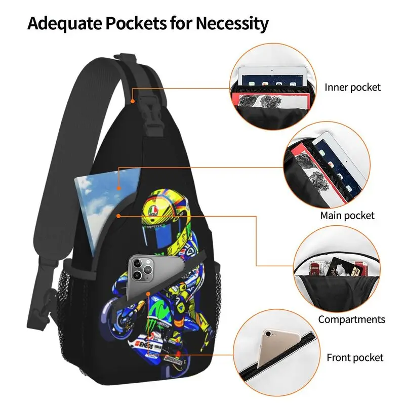 Moto-Gp Rossi Speed Racing Sling Chest Bag Customized Crossbody Shoulder Backpack for Men Cycling Camping Daypack