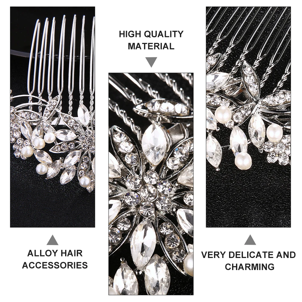 

Rhinestone Hair Combs Shiny Combs Alloy Headwear Decor Wedding Silver Headdress Bridesmaid Beautiful Appearance Durability