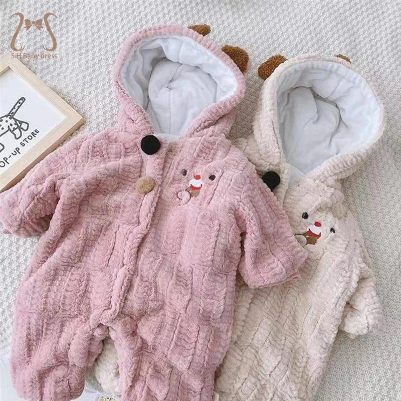 Winter Cashmere Newborn Romper Hooded Warm Cute Baby Girls Costume Onesie Fashion Infant Boys Jumpsuit Children Clothes 0 To 1 Y