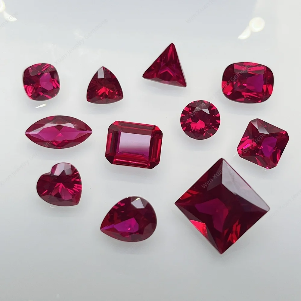 5# Red Corundum Synthetic Ruby Stone Multiple Shape choose Round Heart Square etc Cut Size 3x3~8x8mm PCS 10/50 jewelry Wholesale