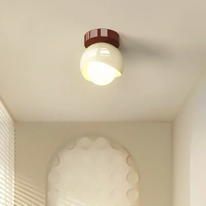 

French Cream Style Round Flower Bud Lamp Corridor Aisle Ceiling LampsBedroom Living Room Cloakroom Balcony Small Ceiling Lights