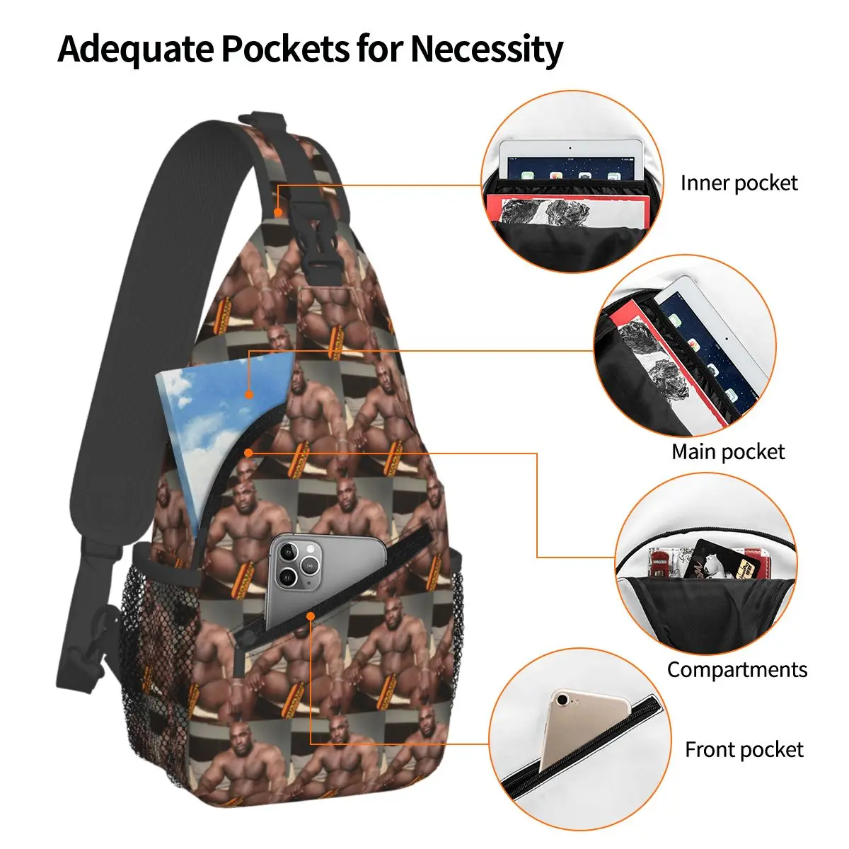 Big Dick Black Guy Meme Barry Wood Chest Bag Men Sling Crossbody Backpack Chest Bag Traveling Hiking Daypack Shoulder Bag - Image 2