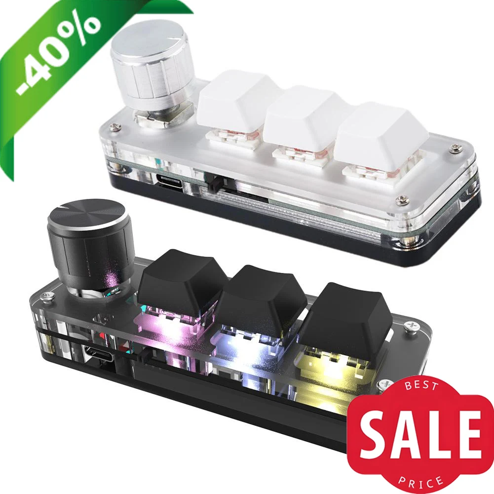 

Macro Pad Macro Keyboard Programmable Keypad Customized 3-Key Mini Mechanical Gaming Keyboard RGB LED Backlit Wireless/Wired