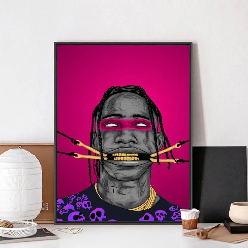 Travis Scott Poster No Framed Poster Kraft Club Bar Paper Vintage Poster Wall Art Painting Bedroom Study Stickers