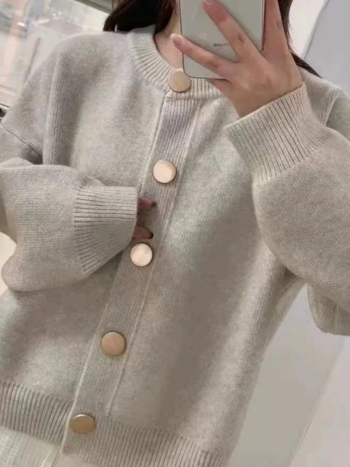 Loose Fit round Ne Knitted Sweater Coat Single Button Pure Color Autumn Winter Women's Faion Commute Sle Long Sve Top