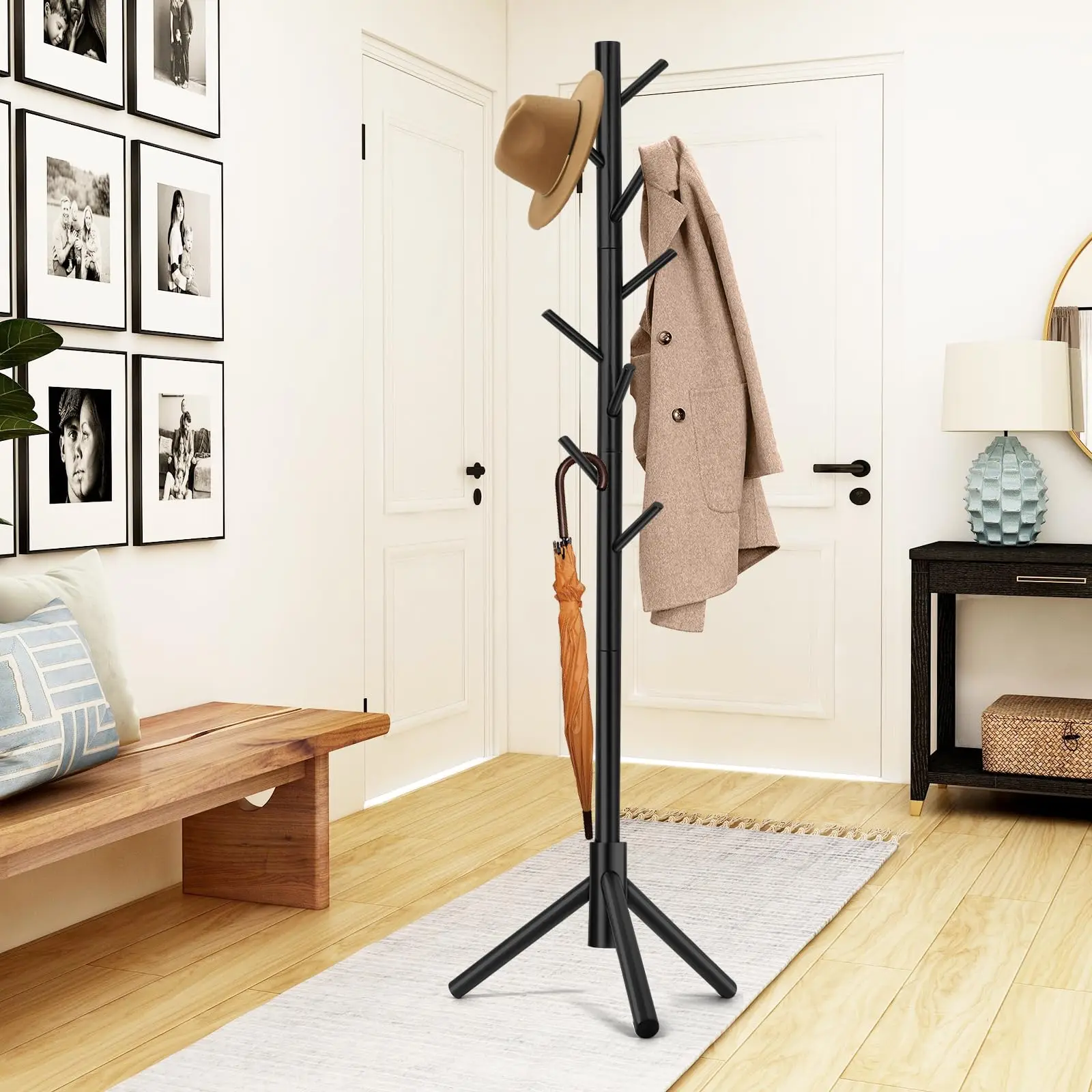 Floor Standing Clothes Rack Tree Branch Shape Coat Hangers For Bedroom Multi Hook Mobile and Convenient Room Clothes Organizer