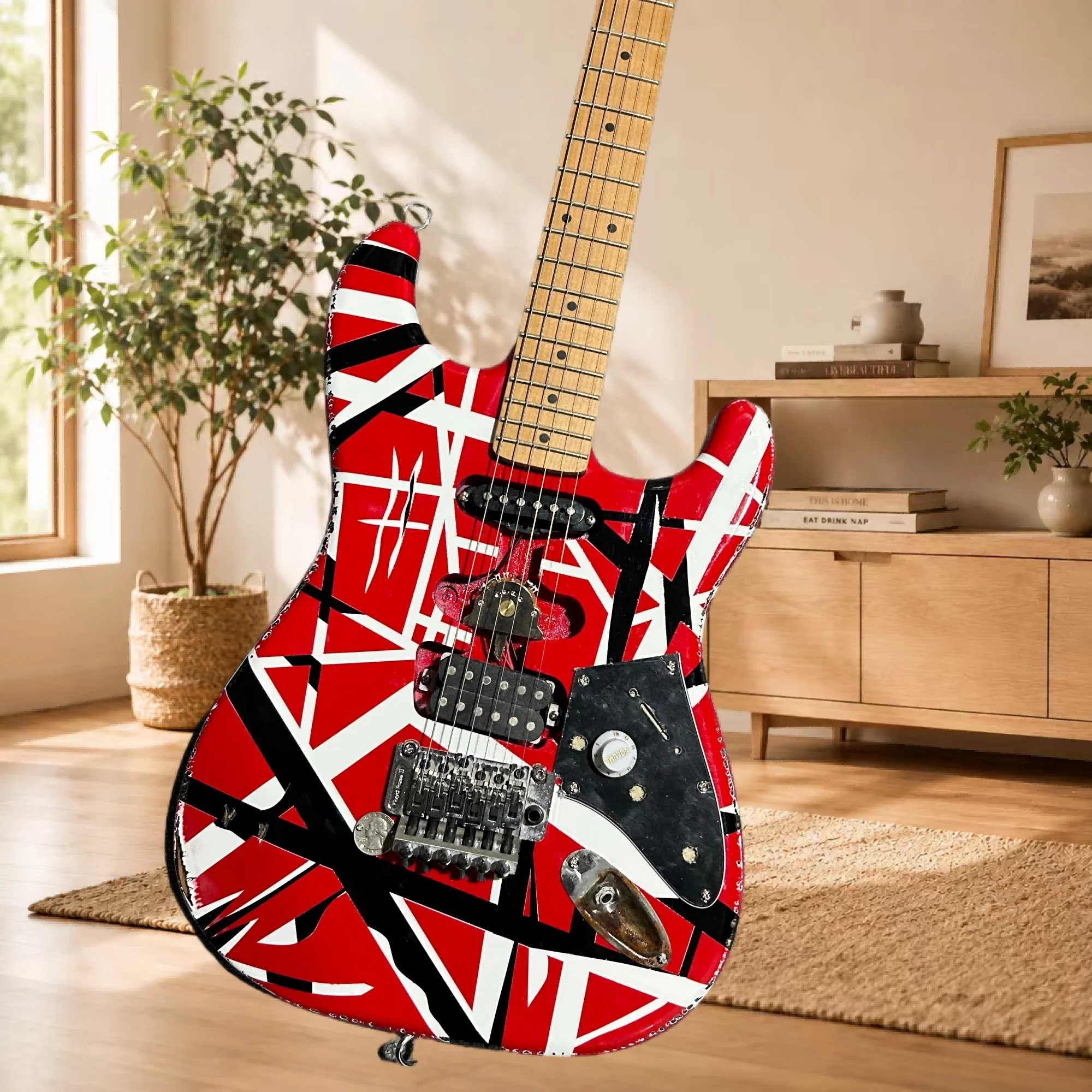 STS Electric Guitar Retro Wear Tear Vintage Craftsmanship Red Black Stripes Quick Play Solo Maple Neck Free Delivery