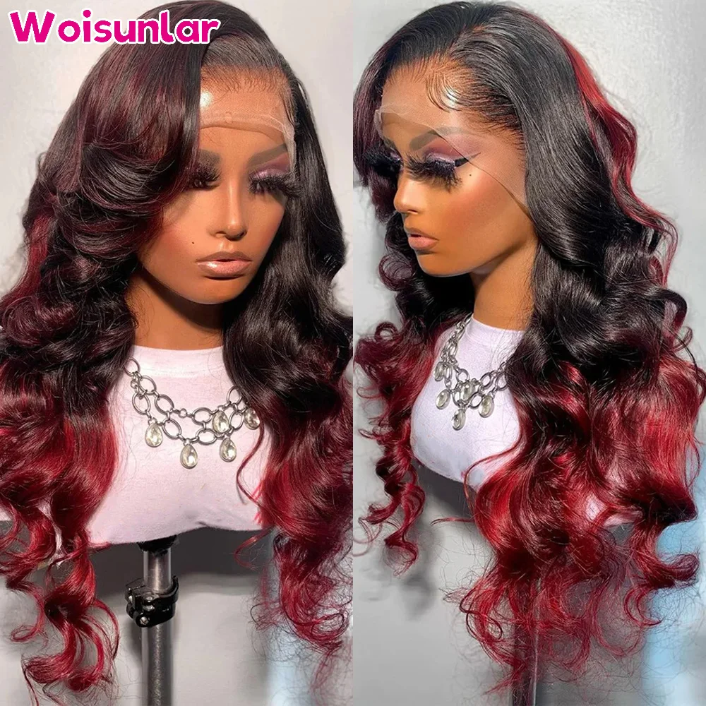 

Ombre Black and Red 13x4 Transparent Lace Frontal wig Human Hair Pre Plucked Brazilian For women 4x4 Lace Closure Human Hair