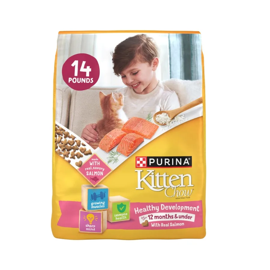 Ração Purina Kitten Chow para Desenvolvimento Saudável com Salmão Real, Pacote de 14 lb