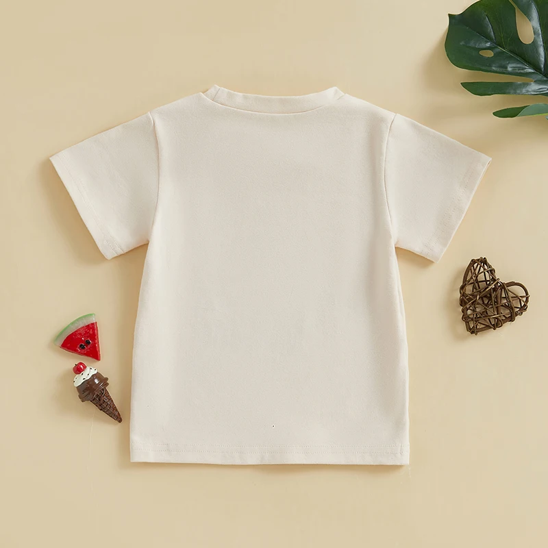 Camiseta de verano para niño y niña con estampado de letras, manga corta, cuello redondo, camisetas gráficas informales