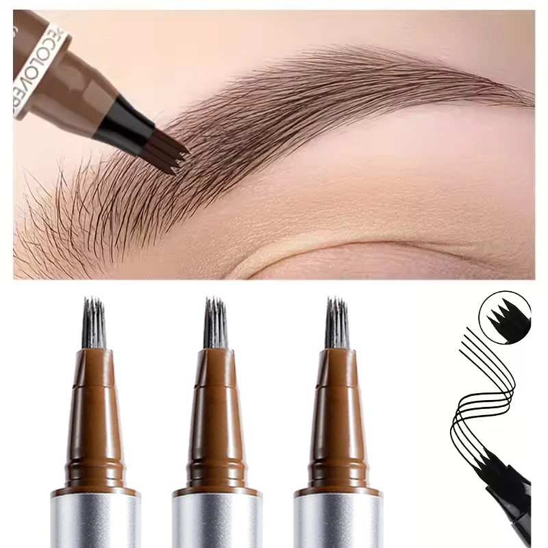 3가지 색상 1개입 눈썹 펜 방수 4중 팁 눈썹 펜 눈썹 타투 펜 방수 액체 블랙 눈썹 메이크업 펜슬