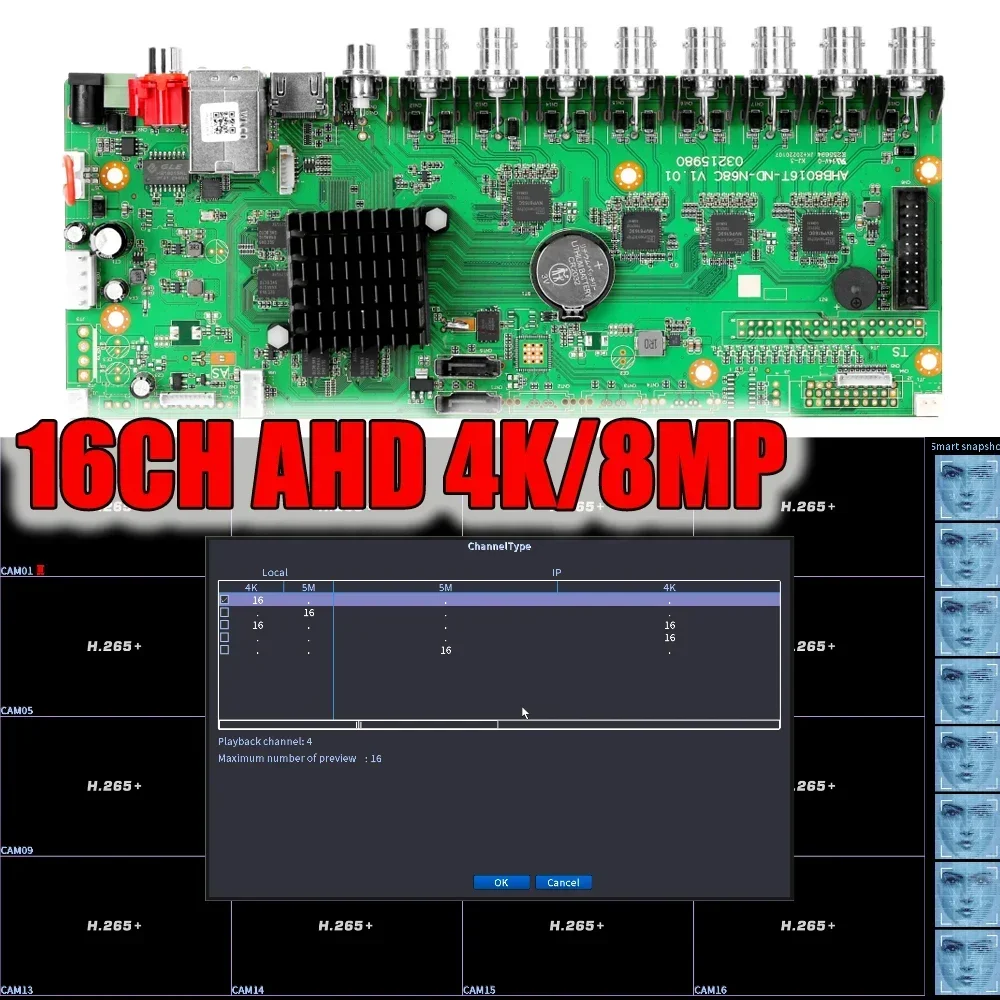 H.265 4K 8MP AHD DVR XMEYE NVR Sistema di videosorveglianza a 16 canali 6 IN 1 AHD TVI CVI Registratore DVR ibrido per telecamera CCTV AHD