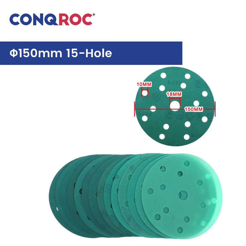 150mm 15-Hole Sanding Discs Fused Alumina Zirconia Polyester Film Hook & Loop Dry and Wet Sandpapers 100-Piece Grit P60~2000