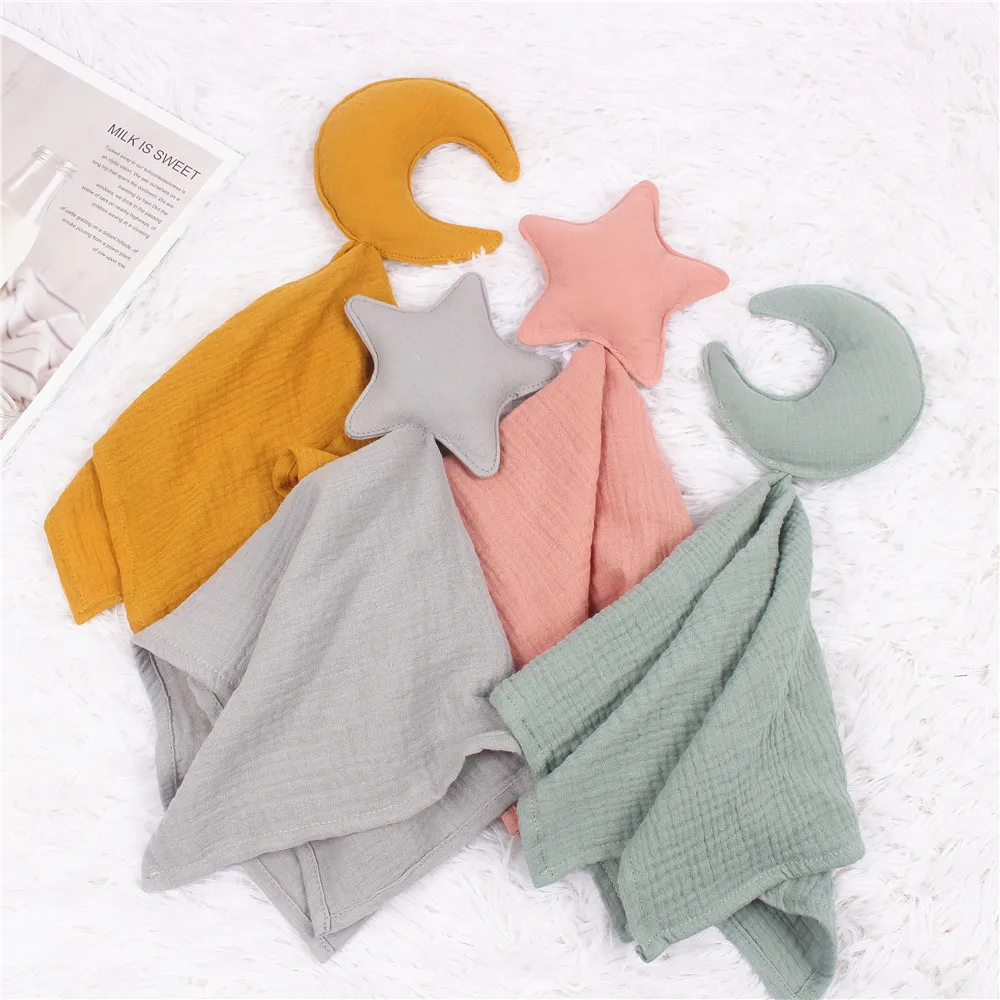 Baby cotton Muslin Comforter Blanket Soft Newborn Moon Star Sleeping Dolls Kids Sleep Toy Soothe Appease Towel Bibs Saliva Towel