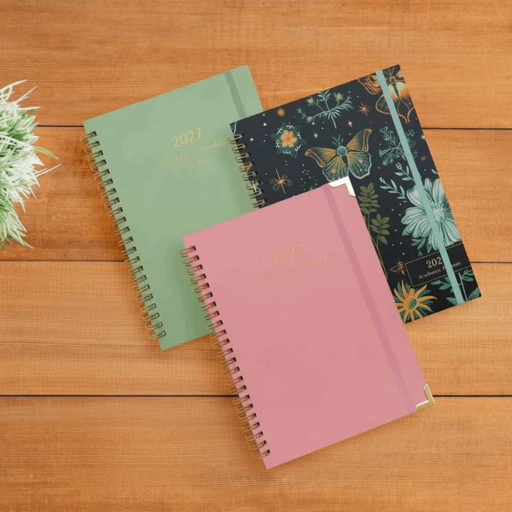 Paper Made 2027 Weekly Planner Solid Color Twin Wire Binding A5 Agenda Book Floral Pattern Lightweight Floral Spiral Notebook