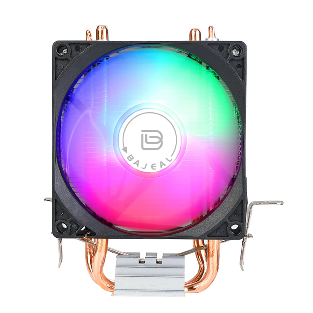 Pendingin CPU 90mm dengan 2 pipa panas, kipas pendingin RGB pelangi senyap 3PIN kipas RGB senyap untuk Intel 1150/1151/1155/1156/1200 AMD AM2