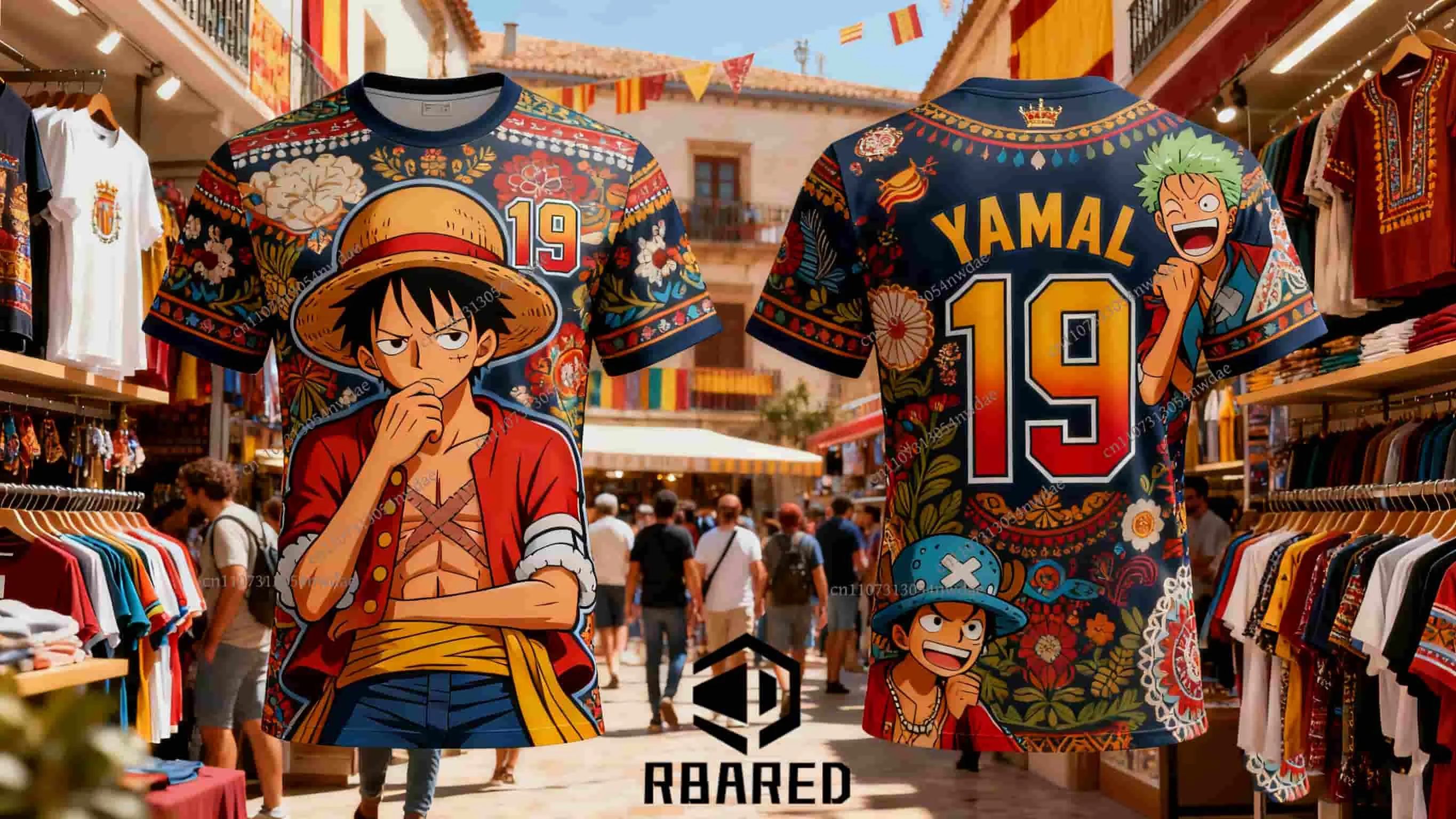 قطعة واحدة YAMAL No.19 AI الإسبانية العصرية مجردة الكتابة على الجدران ثلاثية الأبعاد مطبوعة لكرة القدم تي شيرتات قصيرة الاكمام للجنسين ، لينة ، عادية وملابس رياضية #1