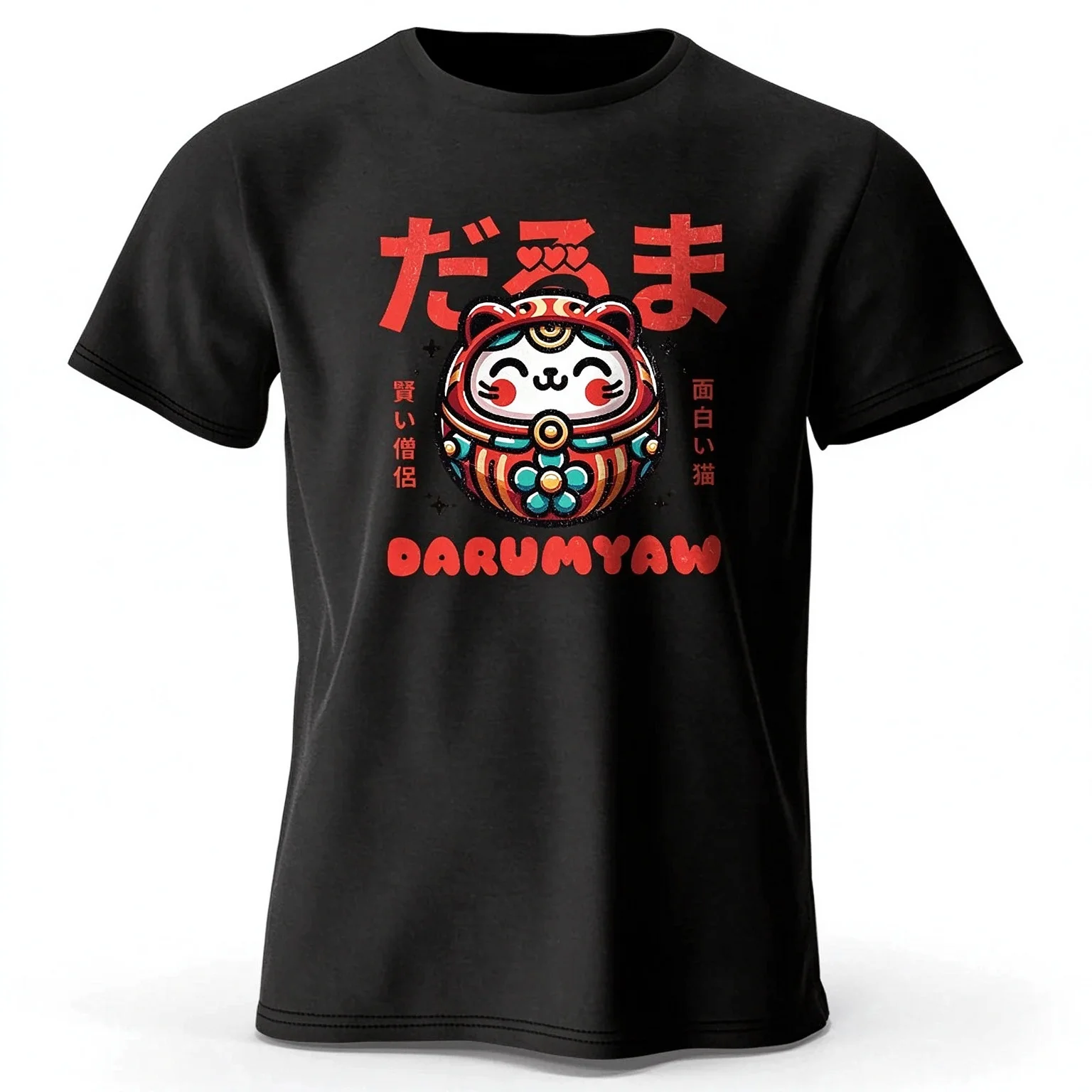 2026 Shaped Daruma Cute Printed Men's T-Shirt Cotton Oversized Lucky Charm Graphic Tees for Women Tops Tees Streetwear