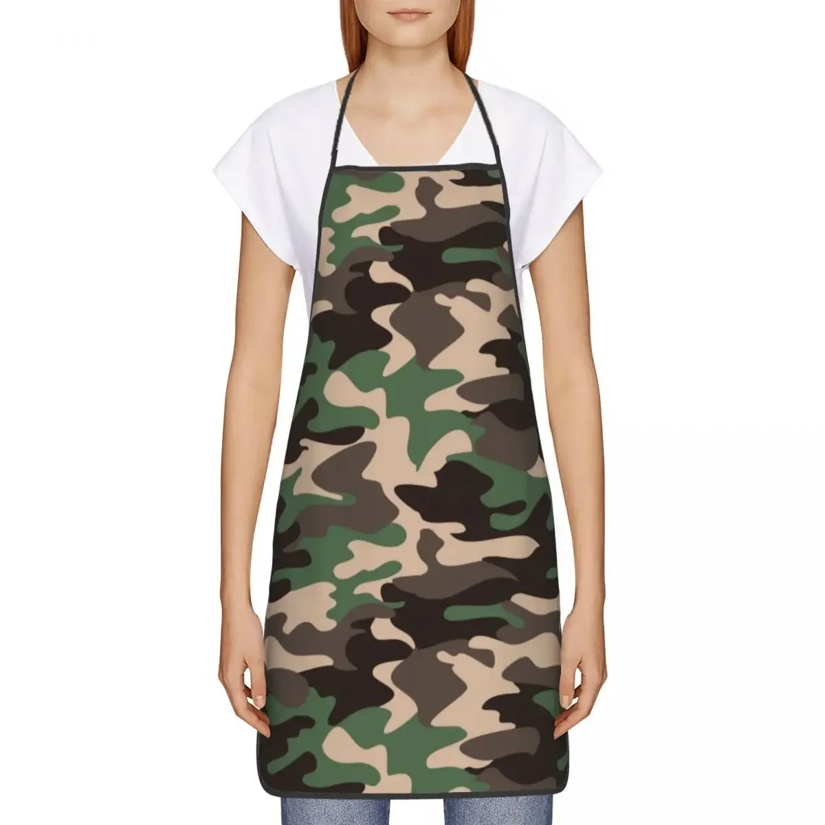 Military Camouflage Green Brown Black Apron Women Men Army Camo Unisex Kitchen Chef Bib Tablier Cuisine Cooking Baking Gardening