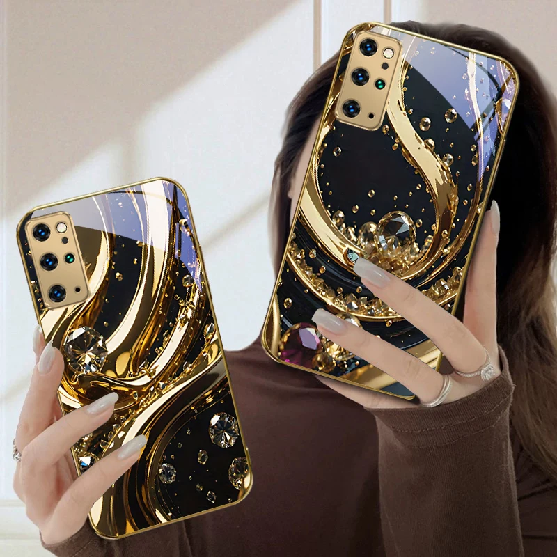 Splendor dourado e cristal para samsung galaxy s20 fe s21 s22 s23 plus s24 ultra 25ultra s21 + s9 + 22plus capa de telefone de vidro dourado