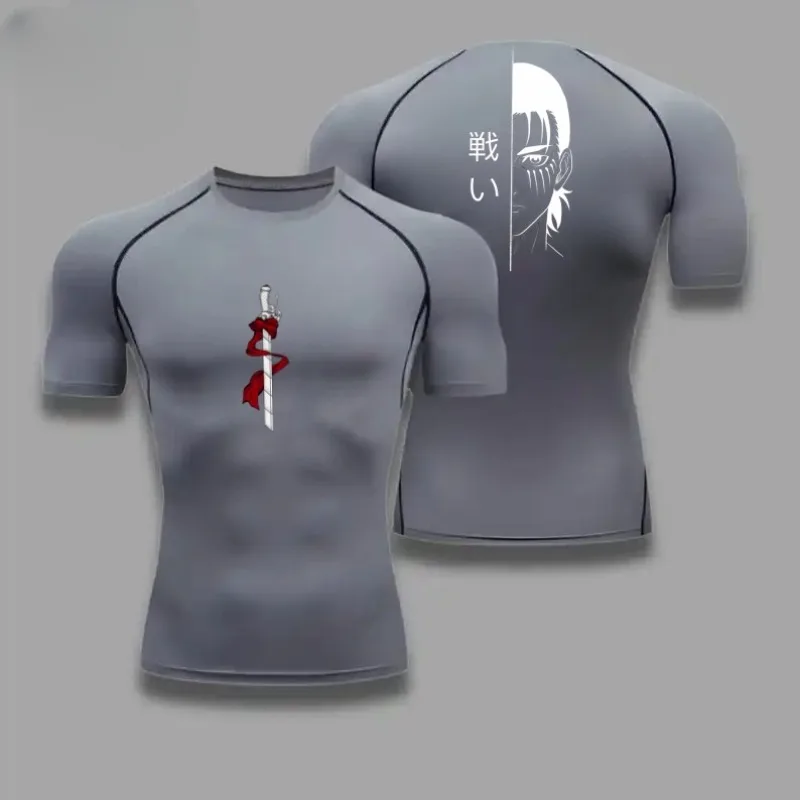 

Мужская компрессионная футболка Attack on Titan Eren Yeager с графическим принтом, быстросохнущая спортивная футболка для тренажерного зала, фитнес-свитшот, эластичный топ